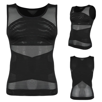 Compression Shirt for Men Slimming Undershirt Body Shaper Tank Top Gynecomastia Sleeveless Shapewear Vest Mesh Cross Suit 3XL