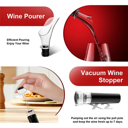 A63M-Electric Wine Opener: Automatic Wine Bottle Opener With Foil Cutter, Wine Pourer, Vacuum Stopper,For Home Kitchen Bar