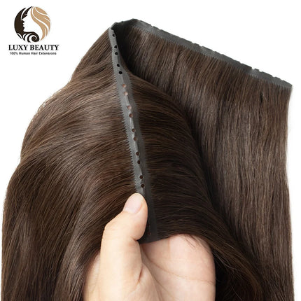 Blonde injected Hole Weft Human Hair Extensions Straight Twin Tab Butterfly Weft Natural Invisible Brown Hole Weft Extensions