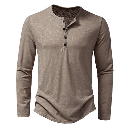 New Men's Cotton Henley T Shirt Long Sleeve T-Shirts Basic Casual Button Collar Breathable Daily Top Tees