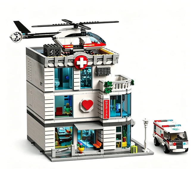 IN STOCK 2876Pcs City Steet The Hospital Building Blocks Sets MOC Ambulance Helicopter Model DIY Ornament Toys For Kids Gifts