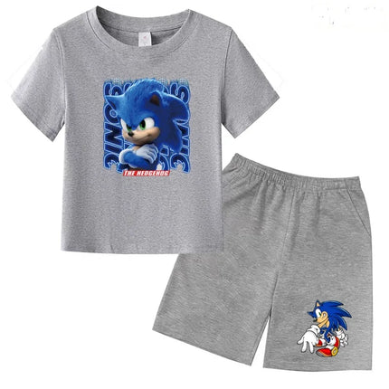 Children T-shirt Two-piece Set 3-12 Years Cool Summer Anime Supersonic Boys Girls Toddler Clothes Short-sleeved+Shorts Casual Set
