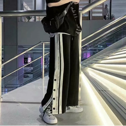 Harajuku Wide leg Sweatpants Oversize Men Streetwear Side Button Baggy Pants Casual Sport Split Basketball Women Track Trousers