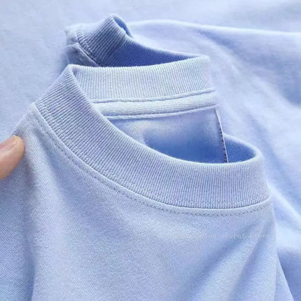 Cyan 400g Heavyweight Cotton Short-sleeved T-shirt Summer Small Neckline Loose Thick Impermeable Men and Women Tees