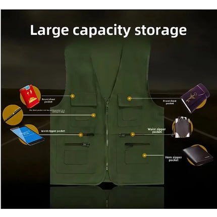 Men's Multi Pocket Tank Top Summer Men American Tactical Hiking Fishing Photography Director Mesh Sleeveless Outdoor Jacket Vest