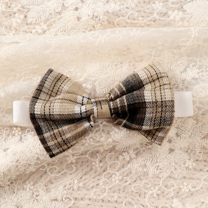 New Baby Girl Spring And Autumn Black Checkered Fake Two-piece Big Bow Headband Dress For Daily Outdoor Wear