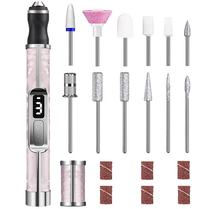 Wireless Electric Nail Grinder Nail Polishing Machine - 3 Modes, LED Display and 12 Drill Bits, Nail Polisher for Home Salon Use