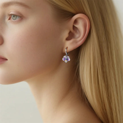925 Sterling Silver Purple Butterfly Rainbow Flower Stud Earrings for Women Girl Ear Studs Jewelry Fashion Luxury Anniversary