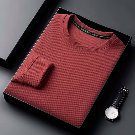 Men's Casual Waffle Round Neck T-shirt Breathable, Comfortable, and Fashionable Long Sleeved T-shirt