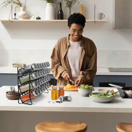 Black New Storage Shelf Spice Jars Organizer Multi-Tiered Iron Countertop Seasoning Rack for Kitchen Seasoning Storage Bottles