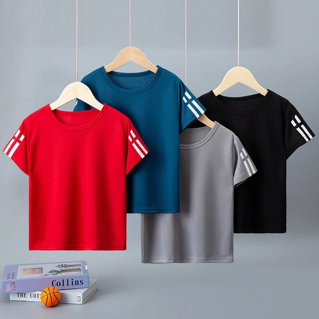 1/4 Pack Children's Summer Quick-drying Sports Short Sleeve Solid Color Joker Casual Plus Size Shirt Boys And Girls Running T-sh