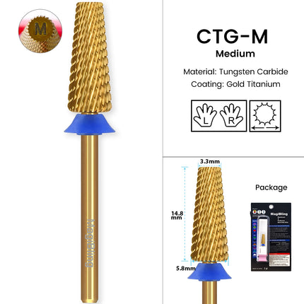 MagiBling Carbide Nail Drill Bits Cross Cut Tapered Barrel Right Left Hand Acrylic Cutter Gel Removal Manicure Tool 3/32'' 16mm