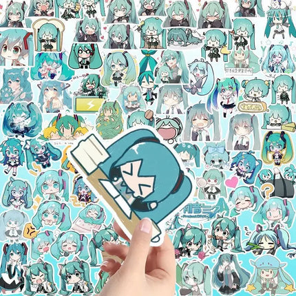 100PCS Kawaii HatsuneMiku Stickers Cute Cartoon Decals Journaling Stationery Phone Case Laptop Waterproof  Sticker Pack Toys