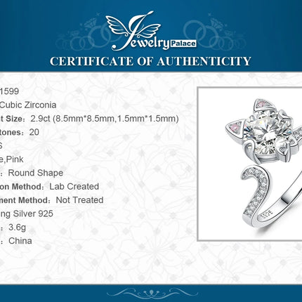 JewelryPalace New Arrival Love Cat 3ct Round Gemstone 925 Sterling Silver Open Adjustable Ring for Woman Girl Fashion Cute Ring
