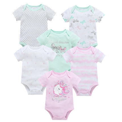 Kavkas 3 pcs 6 pcs Baby Girls Bodysuit 0-12 Months Short Sleeve Cartoon Print 100% Cotton Summer Clothes