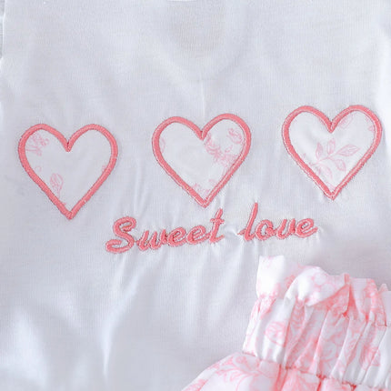 2025 New Arrival Heart Print Short-Sleeved T-Shirt and Printed Mini Skirt Casual Two-Piece Set