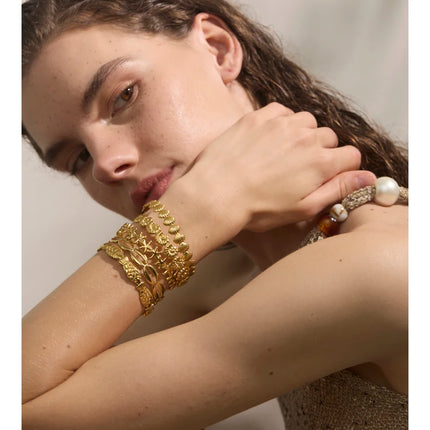 Yhpup Summer Ocean Style Fish Shell Starfish Cuff Open Bracelet Bangle 18K Gold Color PVD Stainless Steel Jewelry Wholesale Gift