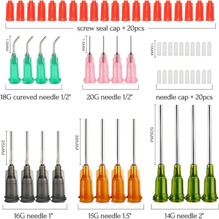 1ml-20ml Plastic Syringe Set, Blunt Tip Dispensing Needle & Cap for Glue, Ink, Oil, Perfume, Lip Gloss DIY Refill Liquid Tool