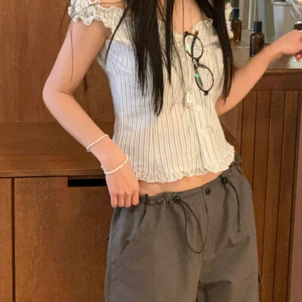 Korean Sle ort Striped Vest Women Summer Outerwear Subtle Design Single Button Lobone Trendy Age-Defng Top