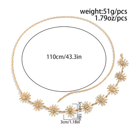 Retro Bohemia Metal Human Face Sun Flower Waist Chain Ankle Chain for Women Summer Beach Sexy Bikini Expose Waist Body Jewelry
