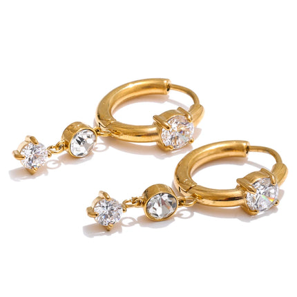 Yhpup High Quality Stainless Steel Shiny Cubic Zirconia Drop Earrings Gold Platinum PVD Plated Delicate Chic Jewelry Recommend