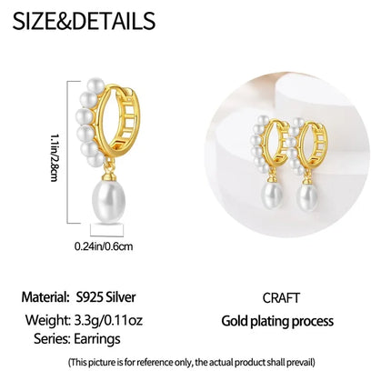 925 Sterling Silver Gold Pearl Hoop Earrings Pave Large Circular Shape Earring Gift for Women Jewelry Anniversary Wedding