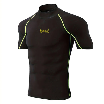Men Gothic Print Compression T-Shirt Turtle Neck Quick-Dry Fitness Training