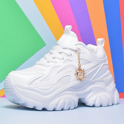 Women increase 6CM platform high heels Four seasons outdoor pure white sneakers Fashion exquisite accessories casual shoes women