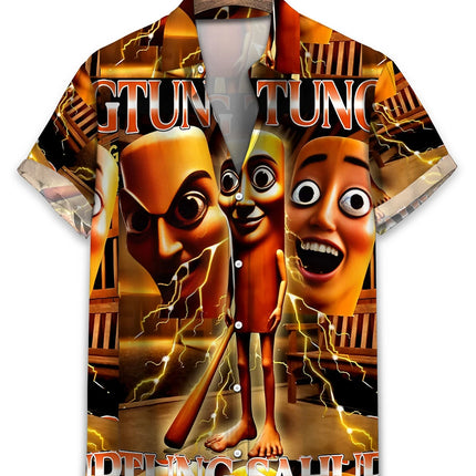 Funny AI Gag Gifts Tung Tung Tung Sahur 3D Printed Hawaii Shirts For Men Clothes Support Custom Beach Shirt Party Blouses Tops