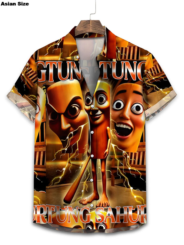 Funny AI Gag Gifts Tung Tung Tung Sahur 3D Printed Hawaii Shirts For Men Clothes Support Custom Beach Shirt Party Blouses Tops