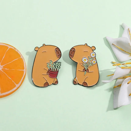 Cute Capybara Enamel Pins Cartoon Animal  Metal Brooches Shirt Backpack Lapel Badge Jewelry Gift for Kids Friends