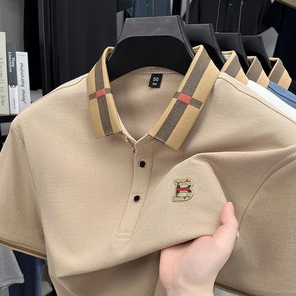 2025 Men's Trendy POLO Short Sleeve Luxury Embellished Brand Luxury Exquisite Relief Craftsmanship Comfortable Business Casual Top