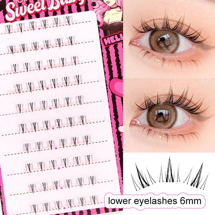 Glue-free Lower Lashes 5-6mm Large Capacity B Curl Ultra Thin Clear Band Bottom Lashes Natural Self Adhesive False Eyelashes