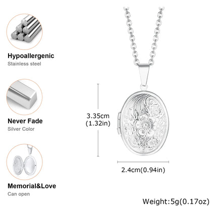 Vnox Never Fade Silver Color Stainless Steel Women Locket Pendant, Openable Heart Pendant Necklaces, Life Tree Floral Collar