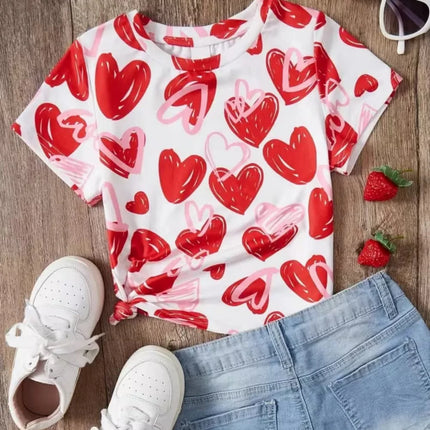 2026 Children's Clothing Girl T-Shirt Short Sleeve Child T-Shirt Vibrant Heart Graphic Casual Kids Summer Clothes Girl Top Tees