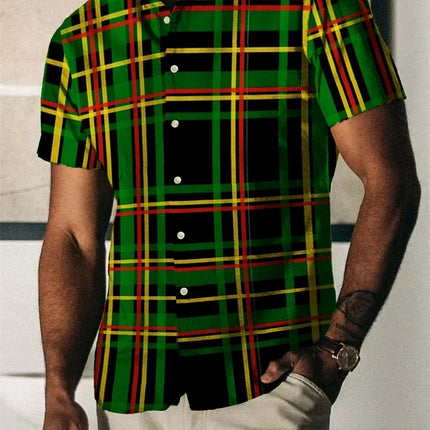 2023 Summer Vintage Men's Hawaiian Shirt Short Sleeve Stripe Printed Shirts For Men Single Button Beach Tee Shirt Men Clothing