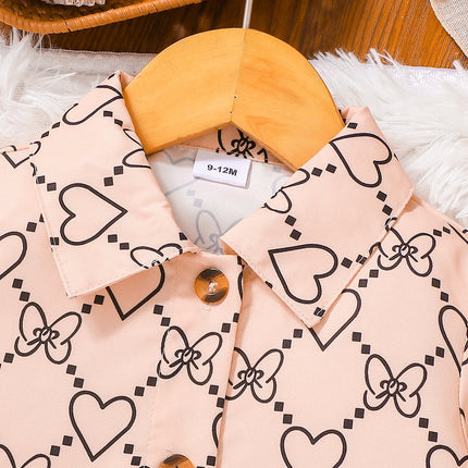 Baby Girl Casual Spring Autumn Heart Print Top + Black Tulle Skirt Two-Piece Set Infant Clothing Outfit