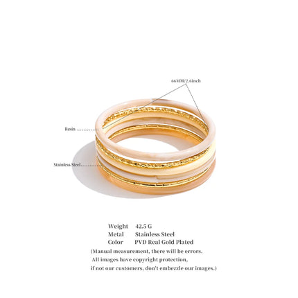 Yhpup 1Set 2026 Multi-Color Resin Layered Round Stacking Bracelet Bangle Spring Style Stainless Steel Fashion Jewelry Waterproof