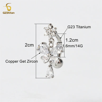 Zircon Butterfly Dangle Reverse Belly Ring 14G F136 Titanium Navel Piercing Barbell Women Sexy Body Jewelry piercings ombelico