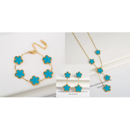Jewelry Clover five-leaf stainless steel bracelet Necklace Earrings Jewelry set luxurious high quality party gifts