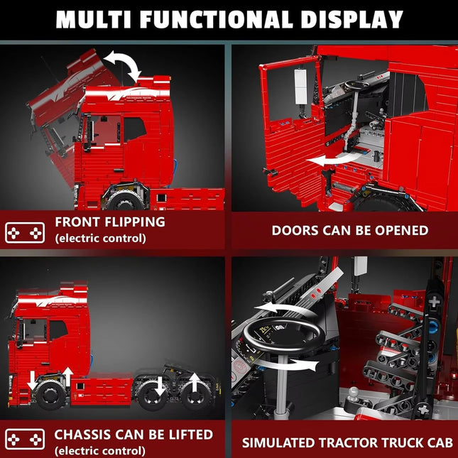 MOULD KING 19015S Technical Heavy Duty Trailer FH16 Tractor Truck Model Building Blocks Pneumatic Truck Toy for Adult Kids Gifts