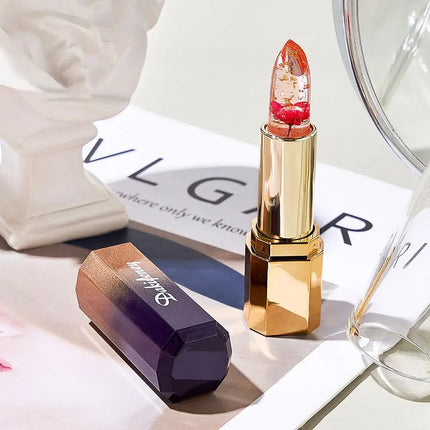 Transparent Flower Jelly Temperature Color-changing Lipstick long-lasting waterproof non stick cup  Anti-drying Lips Skin Care