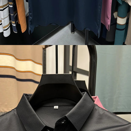 High End Brand New Summer Solid Color Silk Cotton High-quality Short Sleeved Polo Men's Fashionable Business Seamless Casual Top