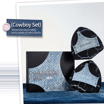 2PCS Denim Makeup Powder Puff Set Soft Skin-Friendly Dry & Wet Dual-Use Sponge Cushion For Liquid Foundation