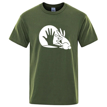 Men's High Quality T-shirt 100% Cotton Funny Shadow Puppet Design Print Summer Casual Loose O-neck for Male T-shirt Tops Tees