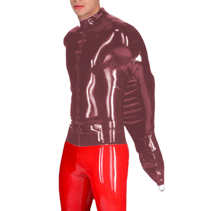 Exotic Mens BDSM Shiny PVC Leather Armbinder Restraint Tops Sexy Club Straitjacket Full Sleeve One Arm Bondage T-Shirts Cosplay