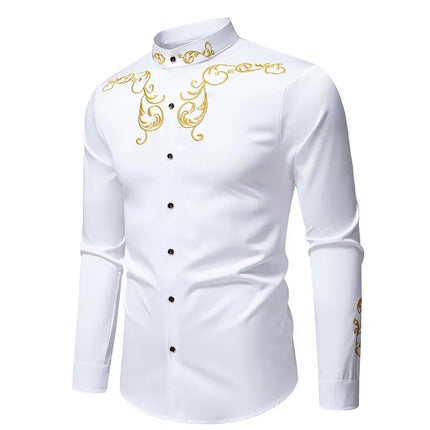 Retro Court Style Embroidered Long Sleeve Shirt Men's Collared Shirt Spring 2025 New Arrival Casual British Style Clothing
