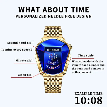 BINBOND Fashion Luxury Unique Military Motorcycle Stainless Steel Business Sports Men's Golden Watch Style Concept With Box