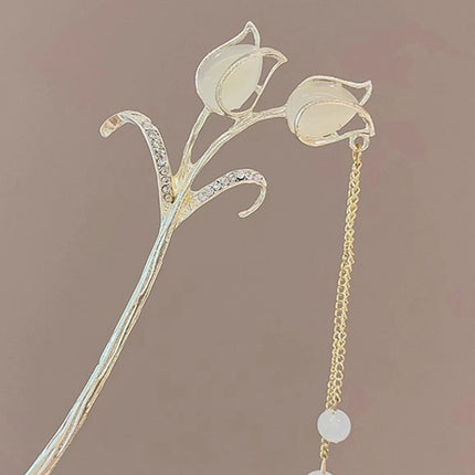 Neo Chinese Hairpin For Women Trendy Metal Flower Tassel Hair Stick Girls Daily Travel Shopping Jewelry Hair Accessories 1pc