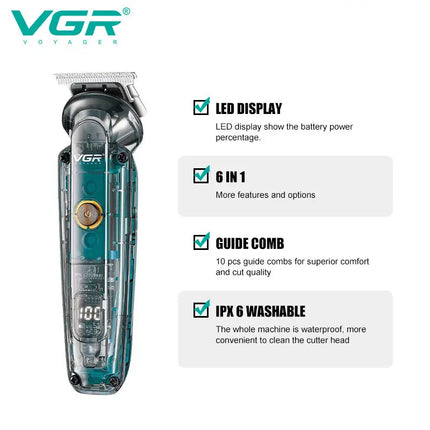 VGR 102 6-in-1 high-end men's hair clipper professional shaver oil head carving electric pusher nose hair trimmer hair remover